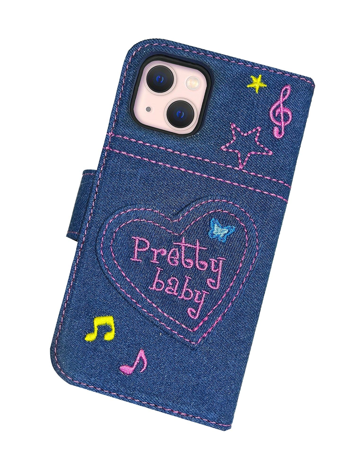 Denim iPhone Case Embroidery Girl Phone Cover 15/15/15 Pro/15 